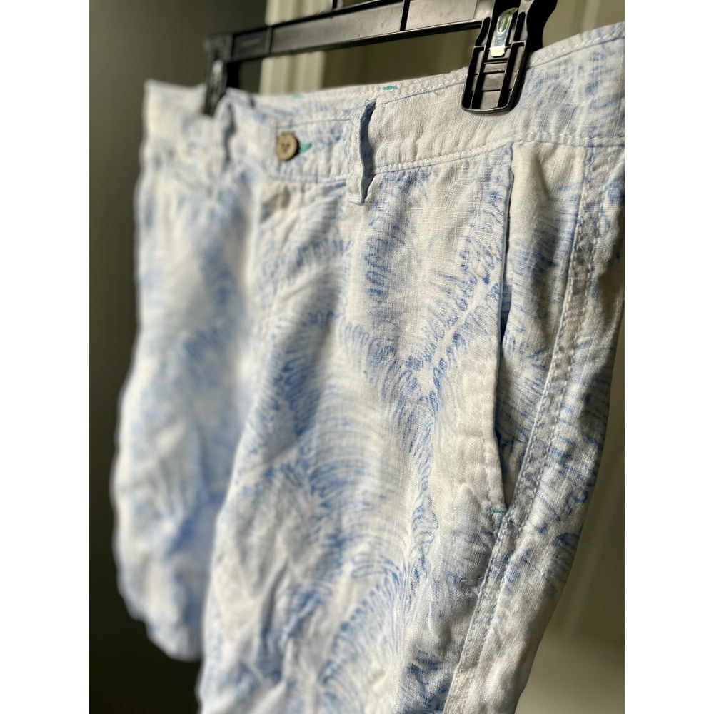 Tommy Bahama Men's Linen Chino Shorts Blue White Floral Button Pockets - Picture 2 of 9